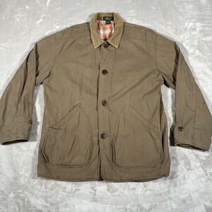 VTG 90s J Crew Oarsman Chore Coat Men Medium Brown Plaid Lined Barn Field Jacket